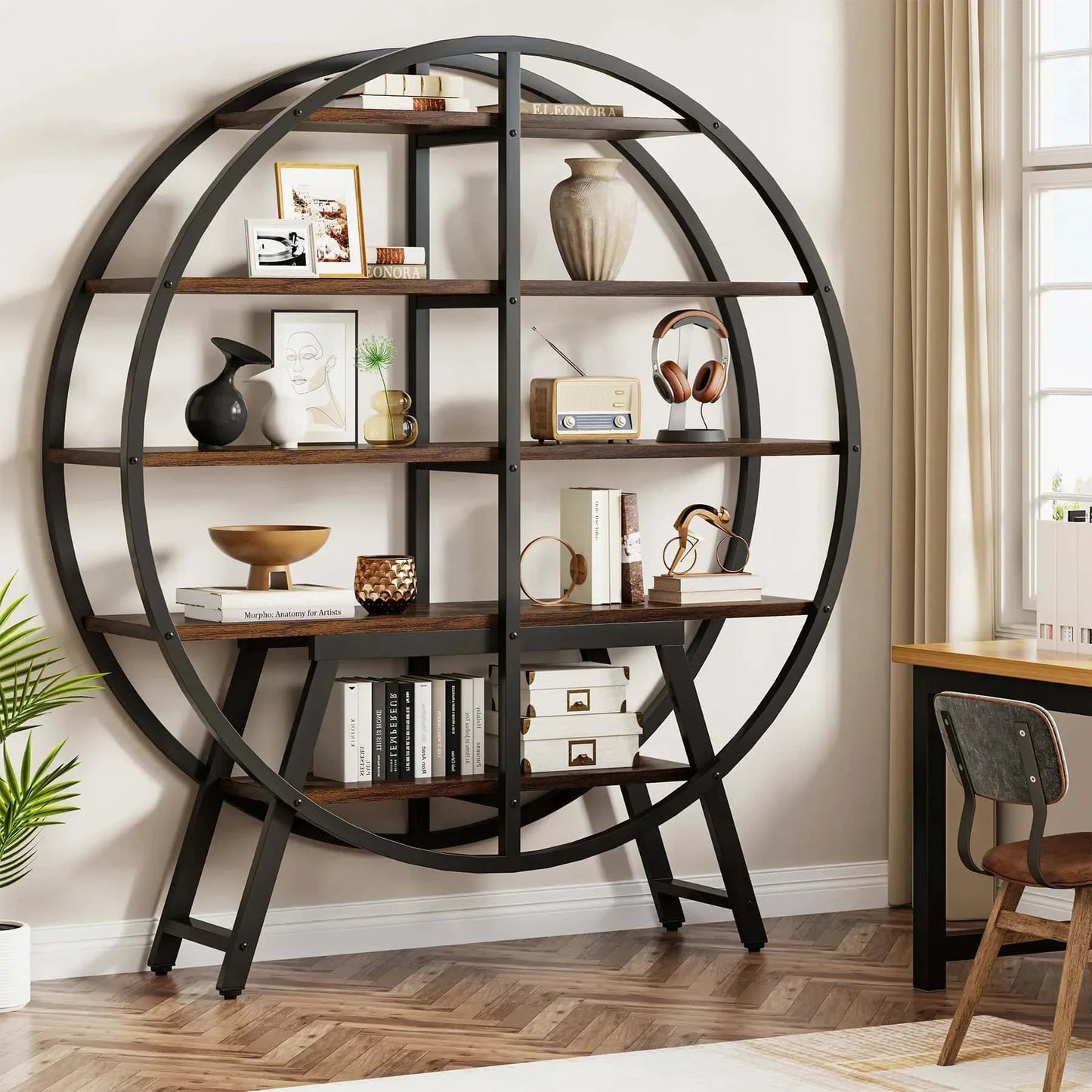 Étagère plante 5 niveaux | Design rond métal gris