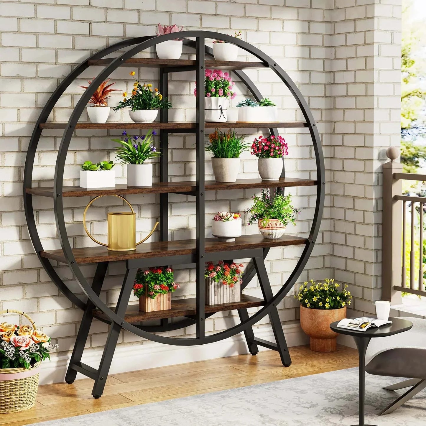 Étagère plante 5 niveaux | Design rond métal gris