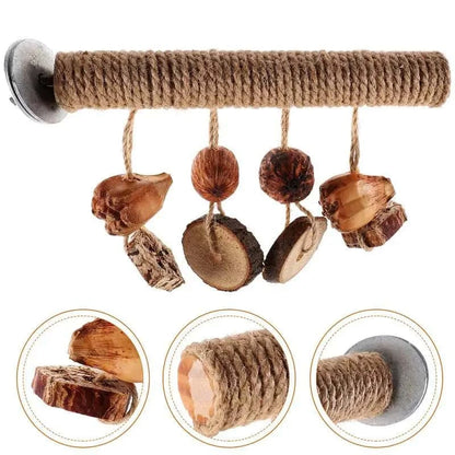 Perchoir en bois pour oiseaux | Fixation à vis & Jouets suspendus
