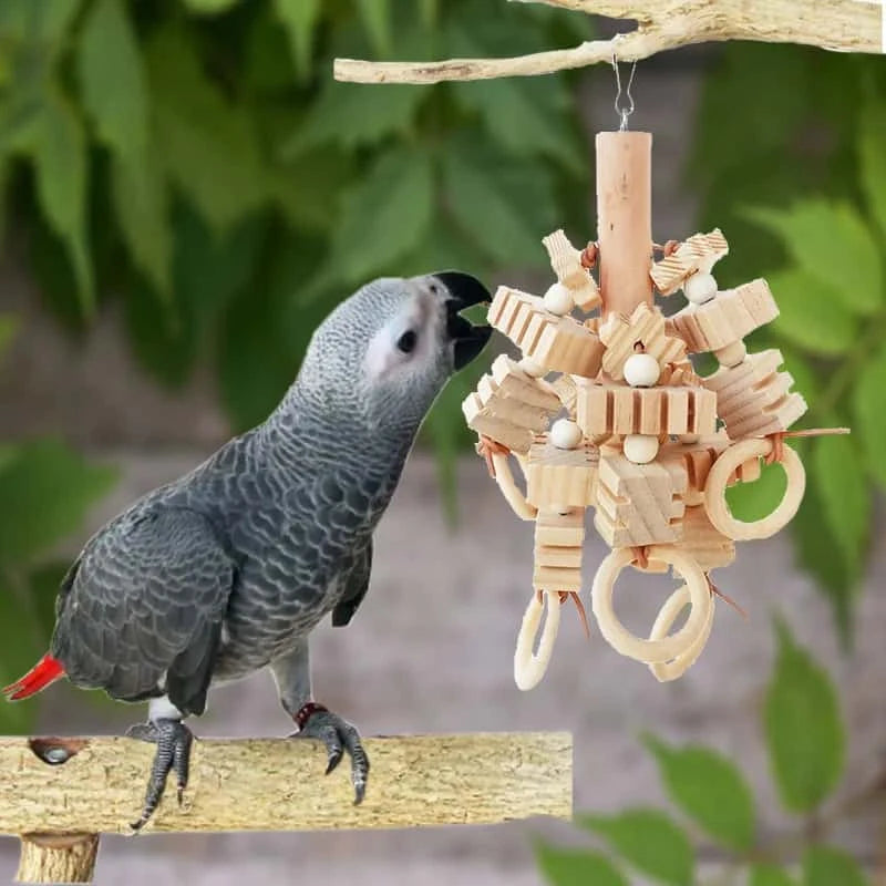 Jouet à Mâcher en Bois Naturel pour Oiseaux