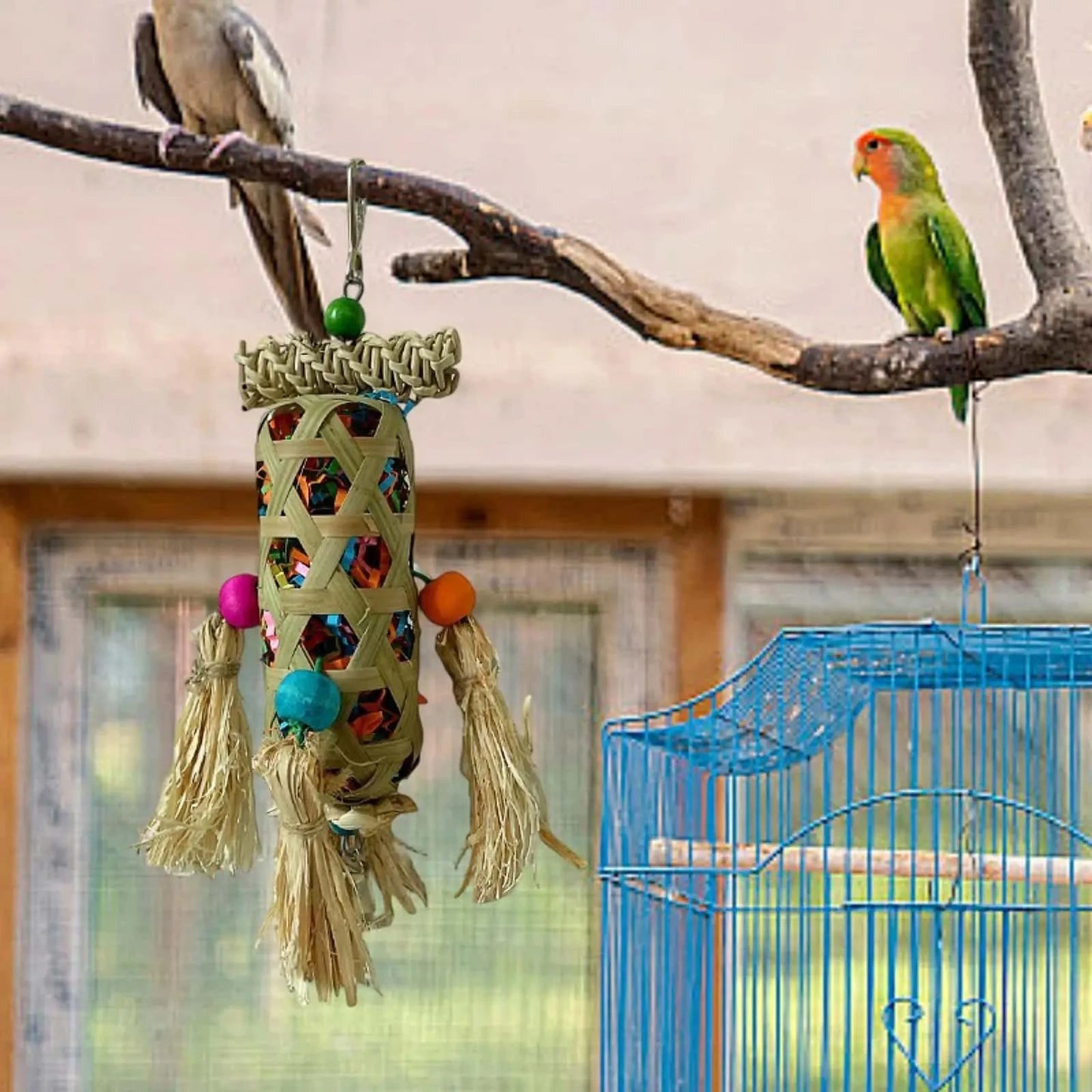 Jouet à mâcher en bois et bambou pour oiseaux