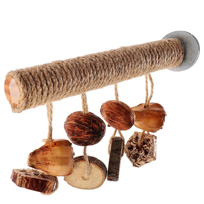 Perchoir en bois pour oiseaux | Fixation à vis & Jouets suspendus