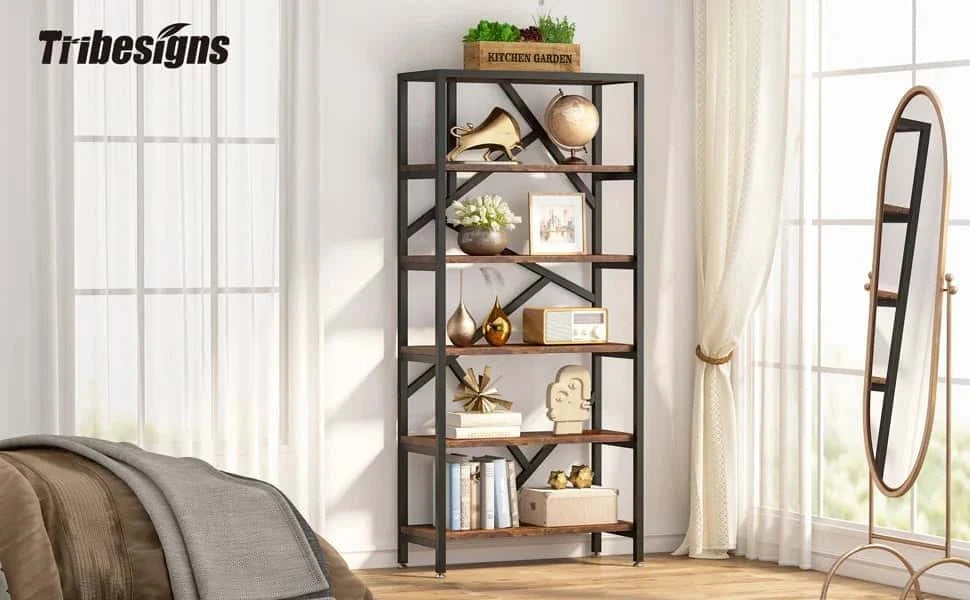 Étagère plante 5 niveaux  | Bois naturel et style industriel