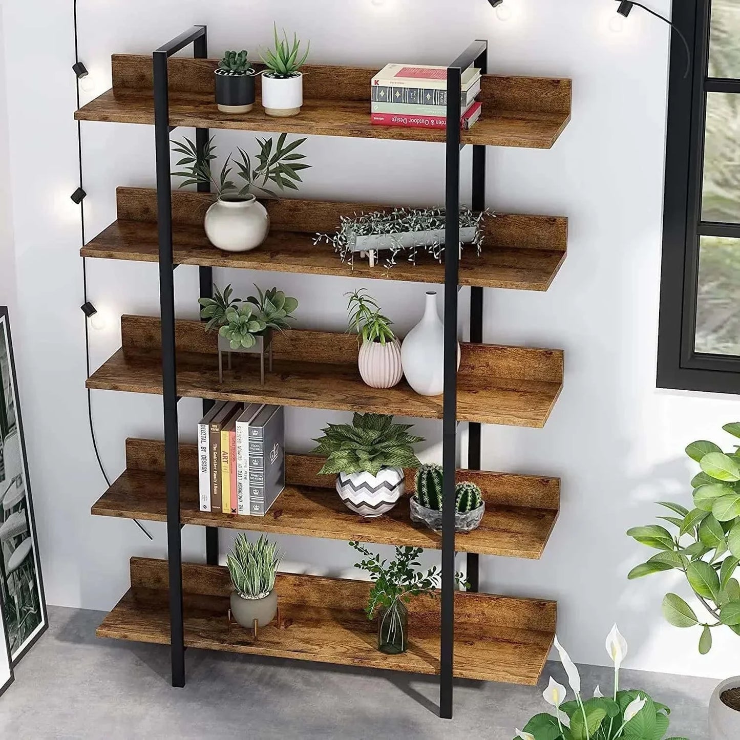 Étagère plante 5 niveaux en métal noir | Style industriel